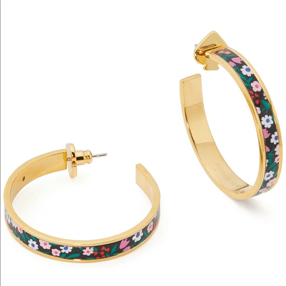 Kate Spade Gold-Tone Medium Printed Floral C-Hoop Earrings, 1.4